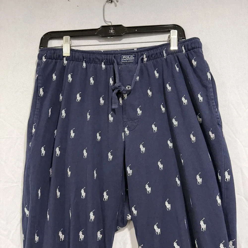Polo Ralph Lauren Pony Print Pajama Jogger Pants Men's M Navy Blue Cotton Sleep